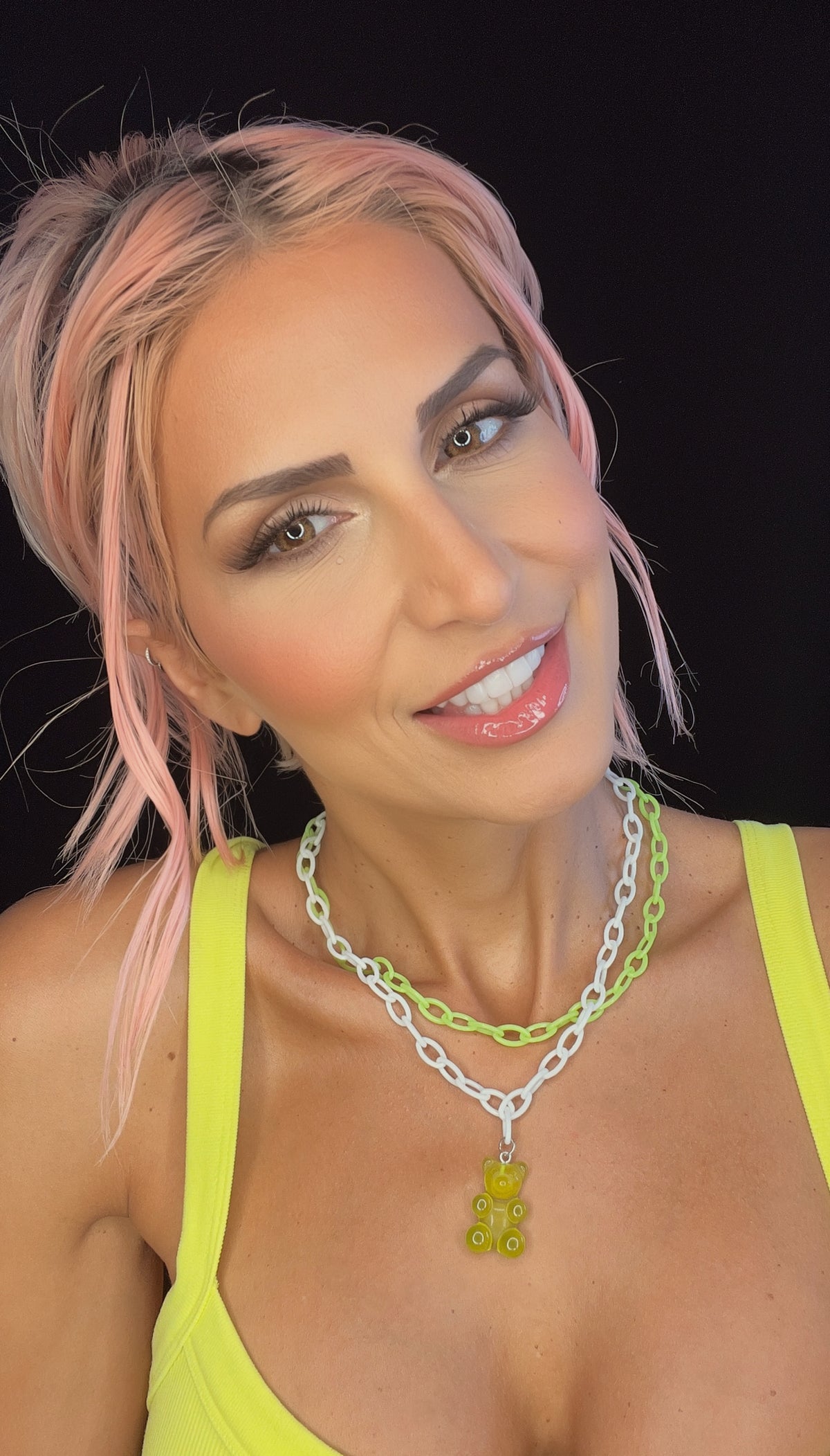 Layered Neon Green Gummy Bear Necklace – Cute, colorful and totally Unique