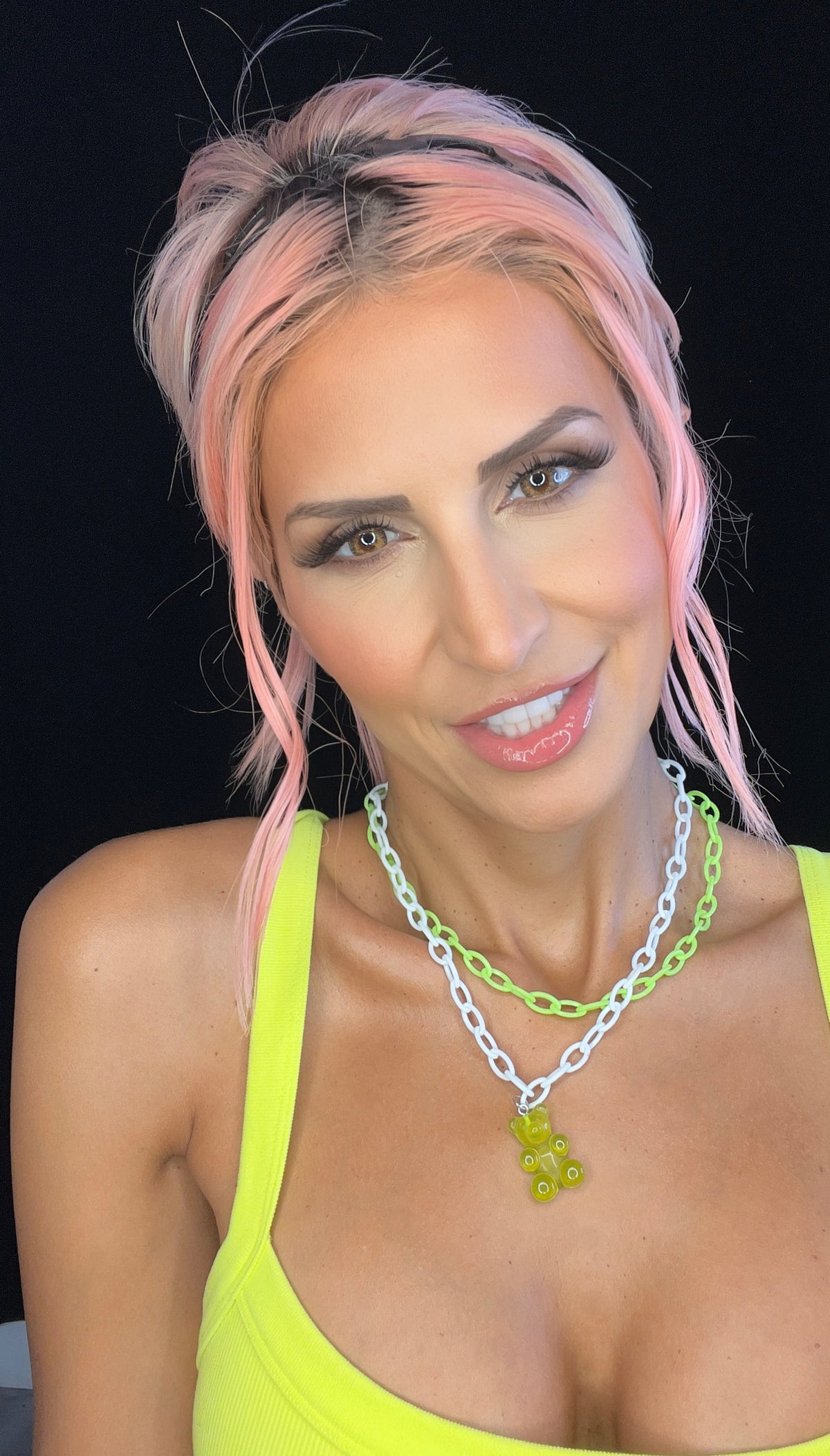 Layered Neon Green Gummy Bear Necklace – Cute, colorful and totally Unique