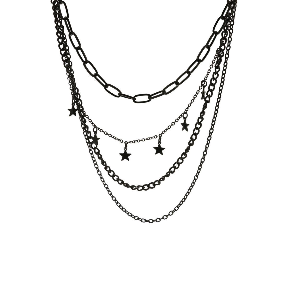 Layered Star Necklace – Edgy Black Chain Statement Jewelry